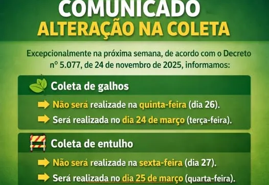 COMUNICADO – ALTERAÇÃO NA COLETA